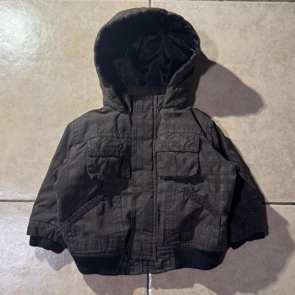Vintage 90s black gray plaid kids boys Size 12M Jacket